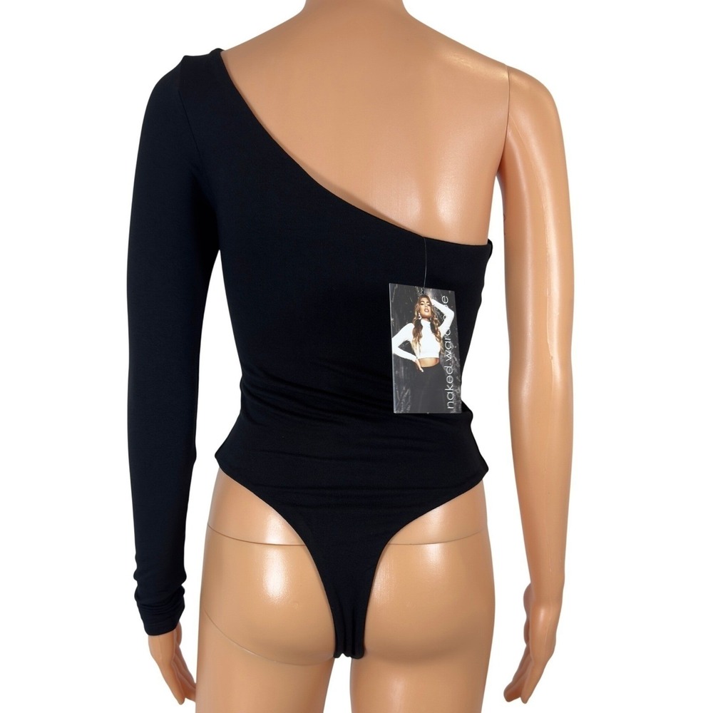 Naked Wardrobe One Shoulder Long Sleeve Bodysuit Black NW-B0062 Medium NWT - Picture 4 of 10